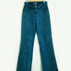 Brazilroxx Teal Jeans Rhinestone Embroidery Flares
